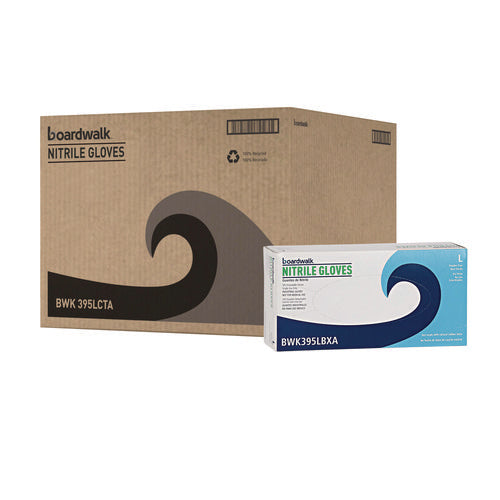 Image of Boardwalk® Disposable Powder-Free Nitrile Gloves, Large, Blue, 5 mil, 100/Box, 10 Boxes/Carton