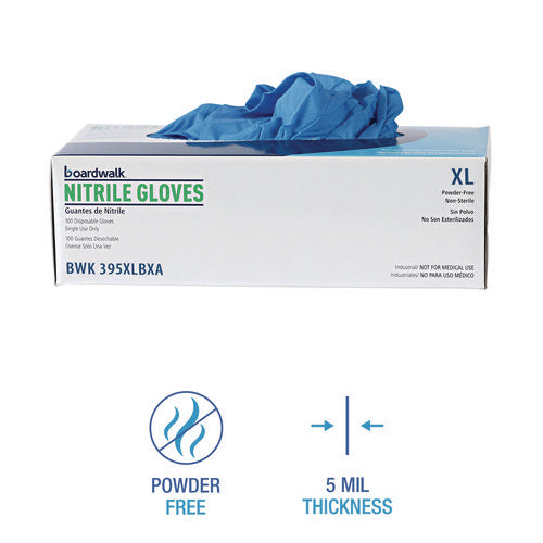 Image of Boardwalk® Disposable General-Purpose Powder-Free Nitrile Gloves, X-Large, Blue, 5 mil, 100/Box
