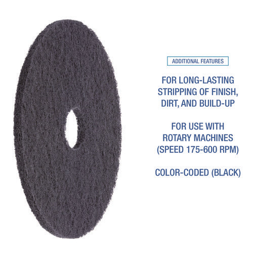 Image of Boardwalk® Stripping Floor Pads, 21" Diameter, Black, 5/carton