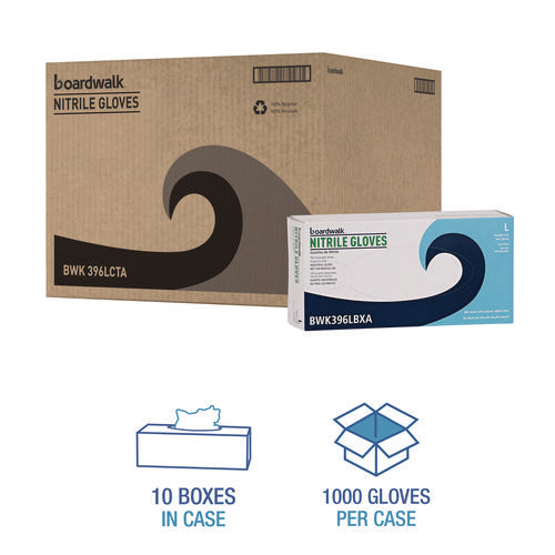 Image of Boardwalk® Disposable General-Purpose Powder-Free Nitrile Gloves, Large, Black, 4.4 mil, 100/Box, 10 Boxes/Carton