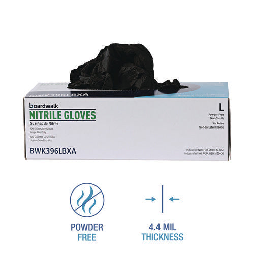 Image of Boardwalk® Disposable General-Purpose Powder-Free Nitrile Gloves, Large, Black, 4.4 mil, 100/Box, 10 Boxes/Carton