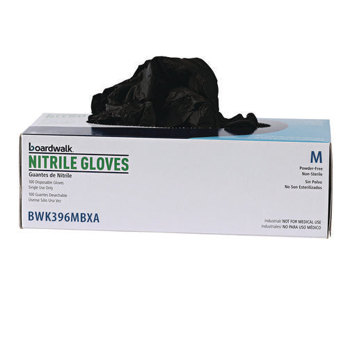 Image of Boardwalk® Disposable General-Purpose Powder-Free Nitrile Gloves, Medium, Black, 4.4 mil, 100/Box