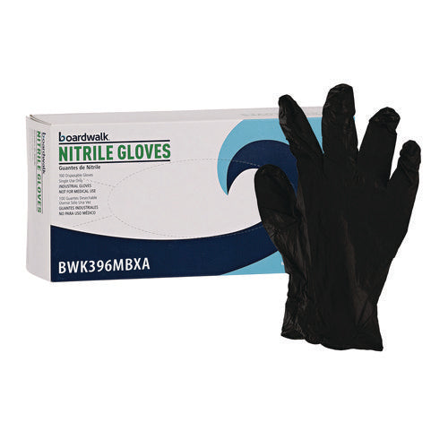 Image of Boardwalk® Disposable General-Purpose Powder-Free Nitrile Gloves, Medium, Black, 4.4 mil, 100/Box