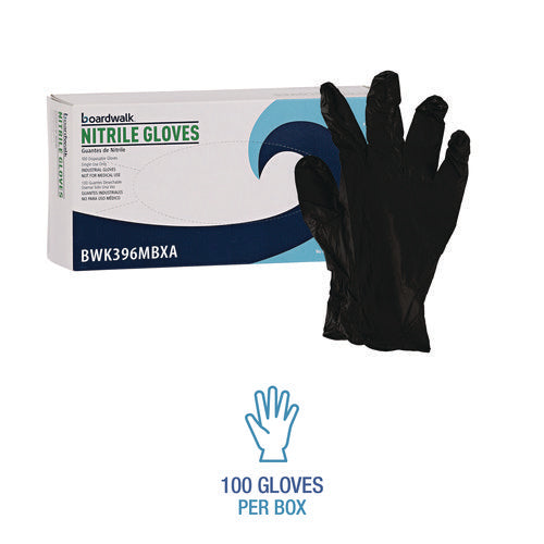 Image of Boardwalk® Disposable General-Purpose Powder-Free Nitrile Gloves, Medium, Black, 4.4 mil, 100/Box, 10 Boxes/Carton