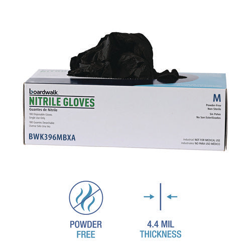 Image of Boardwalk® Disposable General-Purpose Powder-Free Nitrile Gloves, Medium, Black, 4.4 mil, 100/Box, 10 Boxes/Carton