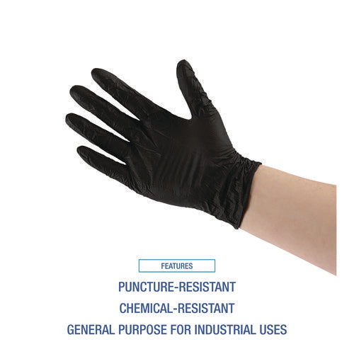 Image of Boardwalk® Disposable General-Purpose Powder-Free Nitrile Gloves, Medium, Black, 4.4 mil, 100/Box, 10 Boxes/Carton