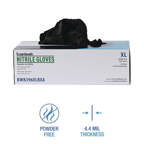 Image of Boardwalk® Disposable General-Purpose Powder-Free Nitrile Gloves, X-Large, Black, 4.4 mil, 100/Box, 10 Boxes/Carton