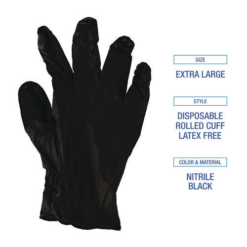 Image of Boardwalk® Disposable General-Purpose Powder-Free Nitrile Gloves, X-Large, Black, 4.4 mil, 100/Box, 10 Boxes/Carton