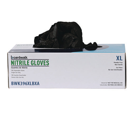 Image of Boardwalk® Disposable General-Purpose Powder-Free Nitrile Gloves, X-Large, Black, 4.4 mil, 100/Box, 10 Boxes/Carton