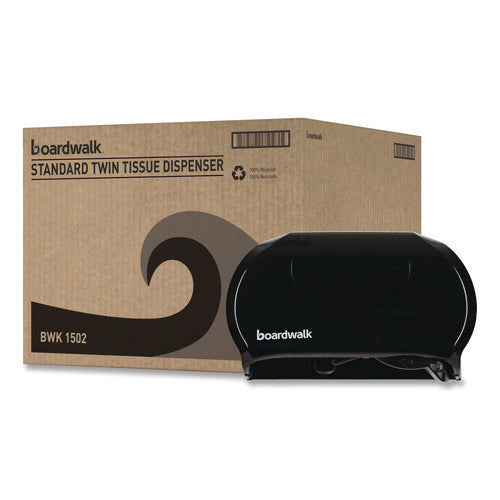 Image of Boardwalk® Standard Twin Toilet Tissue Dispenser, 13 x 6.75 x 8.75, Black