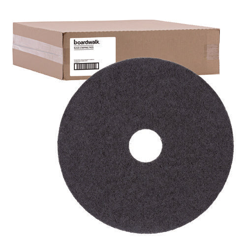 Image of Boardwalk® Stripping Floor Pads, 14" Diameter, Black, 5/carton