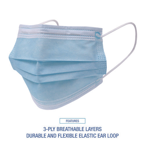 Image of Boardwalk® Three-Ply General Use Face Mask, Blue, 50/box