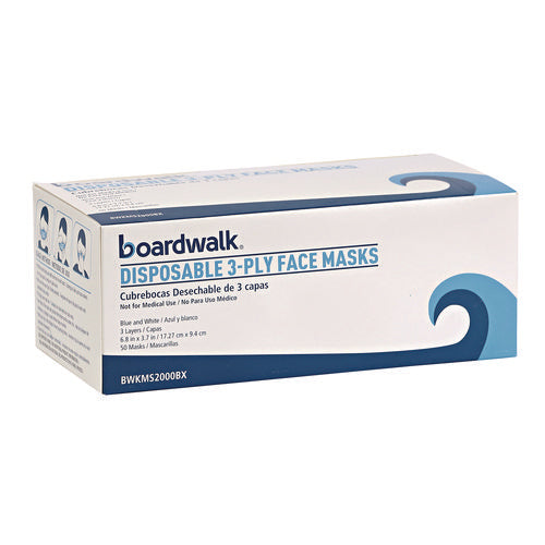 Image of Boardwalk® Three-Ply General Use Face Mask, Blue, 50/box