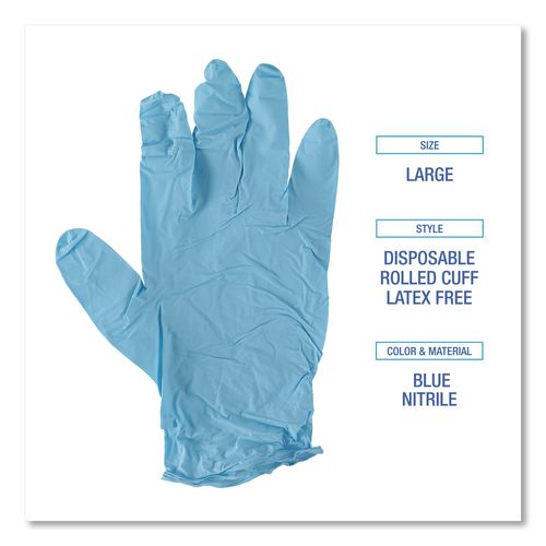 Image of Boardwalk® Disposable Examination Nitrile Gloves, Large, Blue, 5 mil, 1,000/Carton
