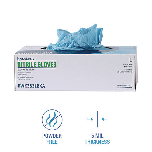 Image of Boardwalk® Disposable Examination Nitrile Gloves, Large, Blue, 5 mil, 100/Box