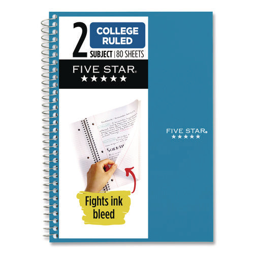 Image of Five Star® Wirebound Notebook, 2-Subject, Medium/College Rule, Randomly Assorted Cover Color, (80) 9.5 x 6 Sheets
