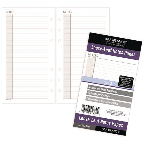 Image of AT-A-GLANCE® Lined Notes Pages For Planners/organizers, 6.75 X 3.75, White Sheets, Undated