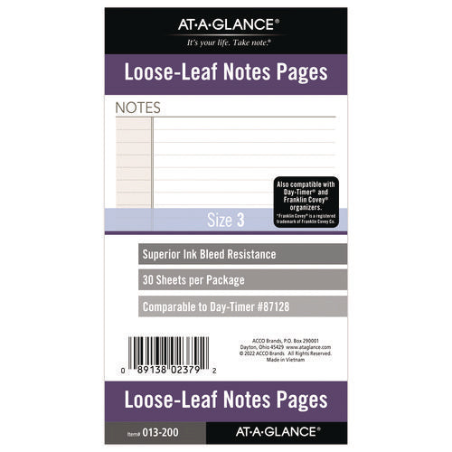 Image of AT-A-GLANCE® Lined Notes Pages For Planners/organizers, 6.75 X 3.75, White Sheets, Undated