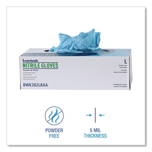 Image of Boardwalk® Disposable Examination Nitrile Gloves, Large, Blue, 5 mil, 1,000/Carton