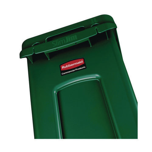 Image of Rubbermaid® Commercial Slim Jim Plastic Recycling Container with Venting Channels, 23 gal, Plastic, Green