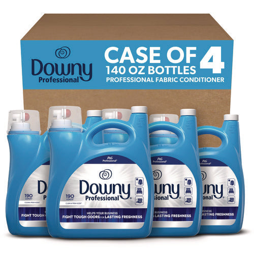 Image of Downy® Professional Commercial Liquid Fabric Softener, Clean and Fresh Scent, 140 oz Pour Bottle, 4/Carton