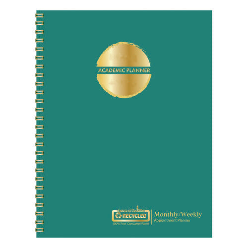 Image of House of Doolittle 100% Recycled MonoBright Monthly/Weekly Planner, 11 x 8.5, Green/Gold Cover, 12-Month (July to June): 2024 to 2025