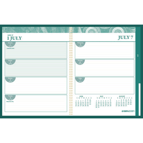 Image of House of Doolittle 100% Recycled MonoBright Monthly/Weekly Planner, 11 x 8.5, Green/Gold Cover, 12-Month (July to June): 2024 to 2025
