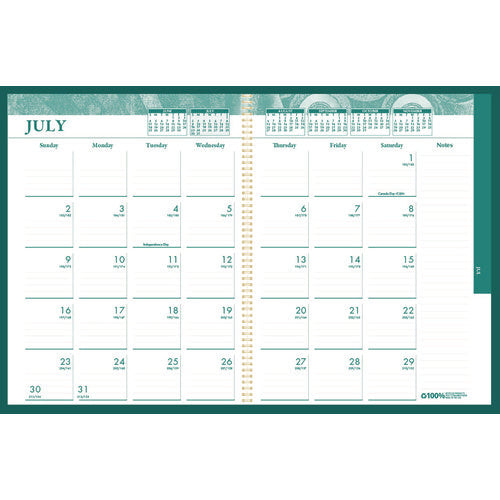 Image of House of Doolittle 100% Recycled MonoBright Monthly/Weekly Planner, 11 x 8.5, Green/Gold Cover, 12-Month (July to June): 2024 to 2025