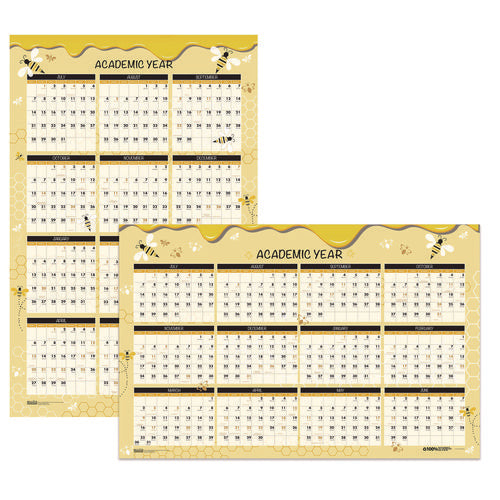 Image of House of Doolittle 100% Recycled Academic Honeycomb Laminated Wall Calendar, 24 x 37, Tan/Yellow Sheets, 12-Month (July-June): 2024 to 2025