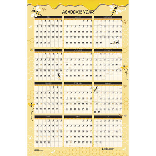 Image of House of Doolittle 100% Recycled Academic Honeycomb Laminated Wall Calendar, 24 x 37, Tan/Yellow Sheets, 12-Month (July-June): 2024 to 2025