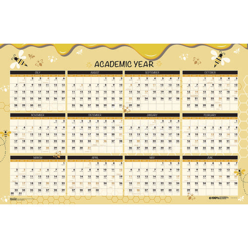Image of House of Doolittle 100% Recycled Academic Honeycomb Laminated Wall Calendar, 24 x 37, Tan/Yellow Sheets, 12-Month (July-June): 2024 to 2025