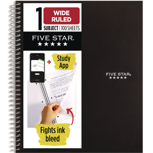Image of Five Star® Wirebound Notebook, 1-Subject, Wide/Legal Rule, Black Cover, (100) 10.5 x 8.63 Sheets