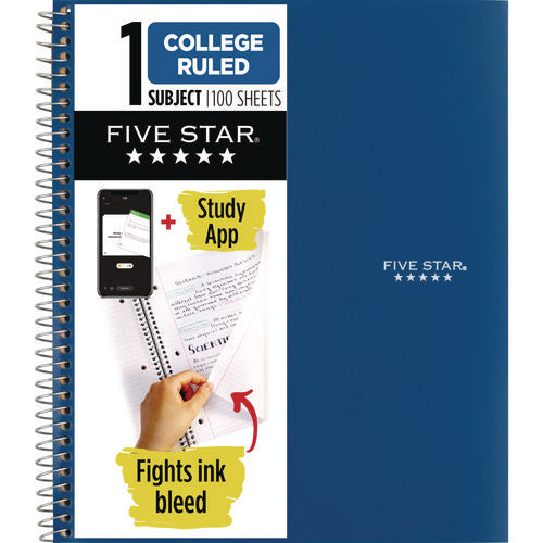 Image of Five Star® Wirebound Notebook, 1-Subject, Medium/College Rule, Blue Cover, (100) 11 x 9.13 Sheets