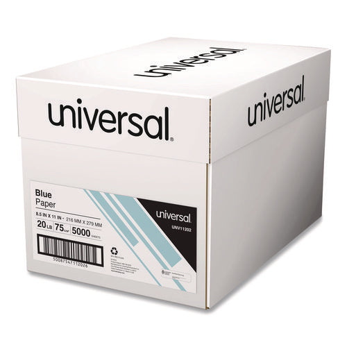 Image of Universal® Deluxe Colored Paper, 20 lb Bond Weight, 8.5 x 11, Blue, 500 Sheets/Ream, 10 Reams/Carton