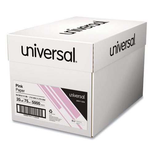 Image of Universal® Deluxe Colored Paper, 20 lb Bond Weight, 8.5 x 11, Pink, 500 Sheets/Ream, 10 Reams/Carton