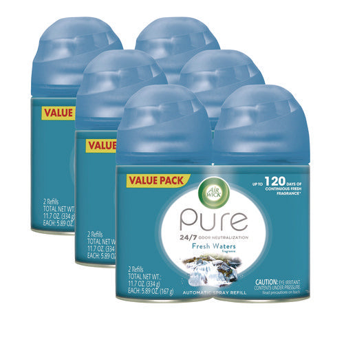 Image of Air Wick® Freshmatic Ultra Spray Refill, Fresh Waters, 5.89 Oz Aerosol Spray, 2/pack 3 Packs/carton