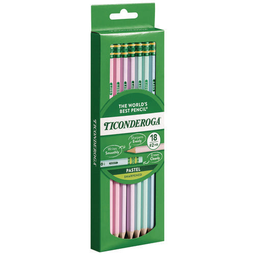 Image of Ticonderoga® Pre-Sharpened Pencil, 2.2 mm, HB (#2), Black Lead, Pastel Assorted Barrel, 18/Pack