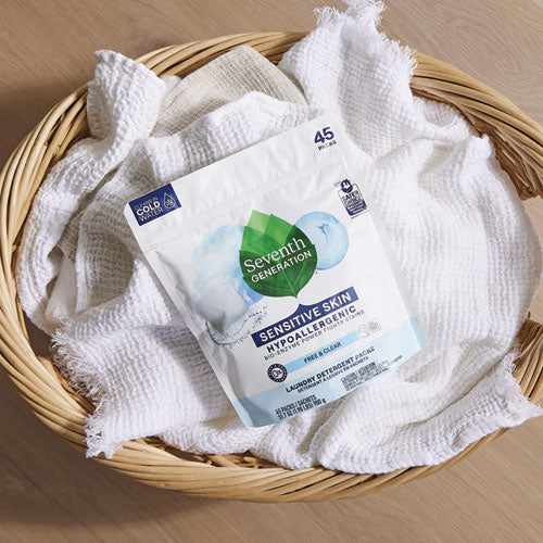 Image of Seventh Generation® Natural Laundry Detergent Packs, Powder, Unscented, 45 Packets/pack, 8/carton