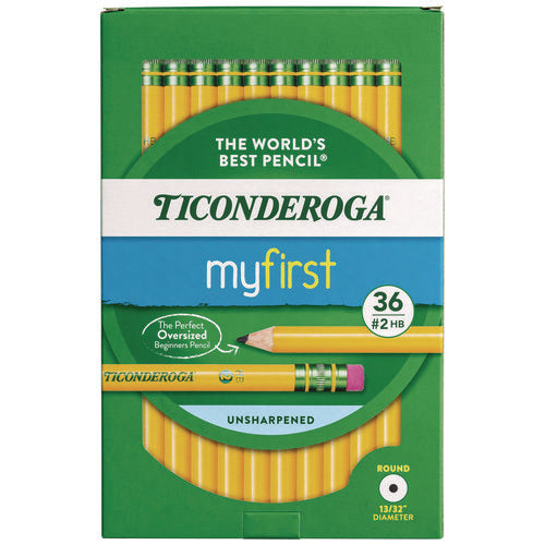 Image of Ticonderoga® My First Woodcase Pencil with Eraser, 3.6 mm, HB (#2), Black Lead, Yellow Barrel, 36/Pack