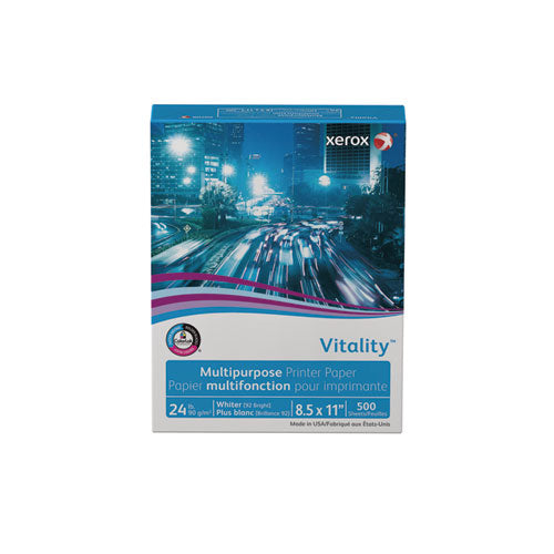 Image of xerox Vitality Multipurpose Print Paper, 92 Bright, 24 lb Bond Weight, 8.5 x 11, White, 500/Ream