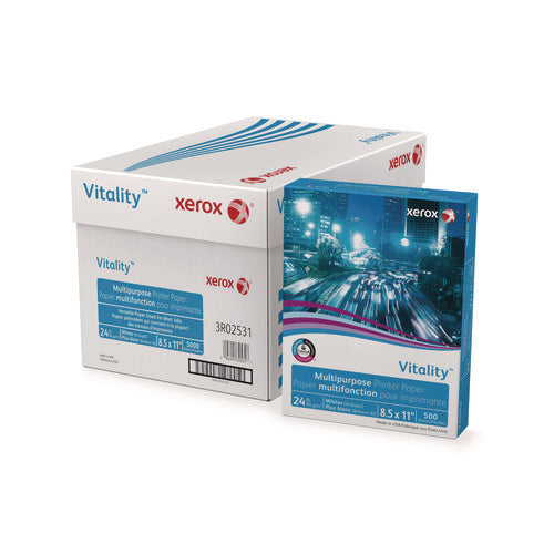 Image of xerox Vitality Multipurpose Print Paper, 92 Bright, 24 lb Bond Weight, 8.5 x 11, White, 500/Ream