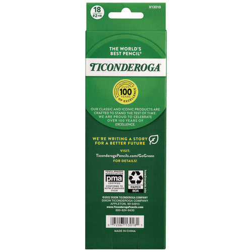 Image of Ticonderoga® Pre-Sharpened Pencil, 2.2 mm, HB (#2), Black Lead, Neon Assorted Barrel Colors, 18/Pack
