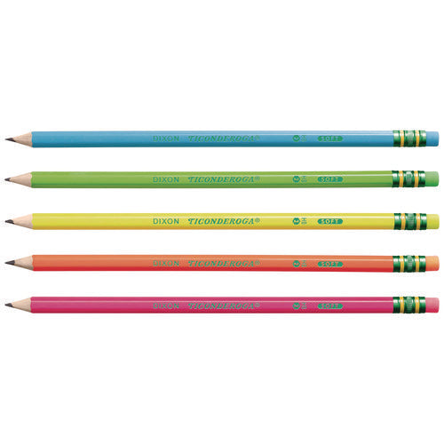 Image of Ticonderoga® Pre-Sharpened Pencil, 2.2 mm, HB (#2), Black Lead, Neon Assorted Barrel Colors, 18/Pack