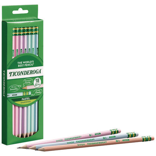 Image of Ticonderoga® Pre-Sharpened Pencil, 2.2 mm, HB (#2), Black Lead, Pastel Assorted Barrel, 18/Pack