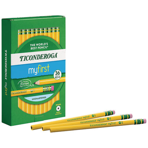 Image of Ticonderoga® My First Woodcase Pencil with Eraser, 3.6 mm, HB (#2), Black Lead, Yellow Barrel, 36/Pack