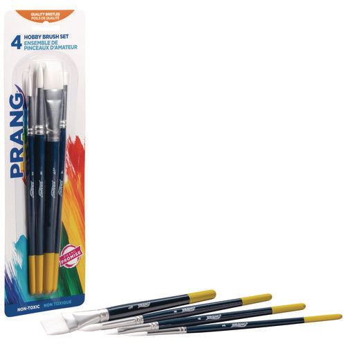 Image of Prang® Hobby Four-Brush Set, Assorted, Synthetic, Flat; Round, 4/pack