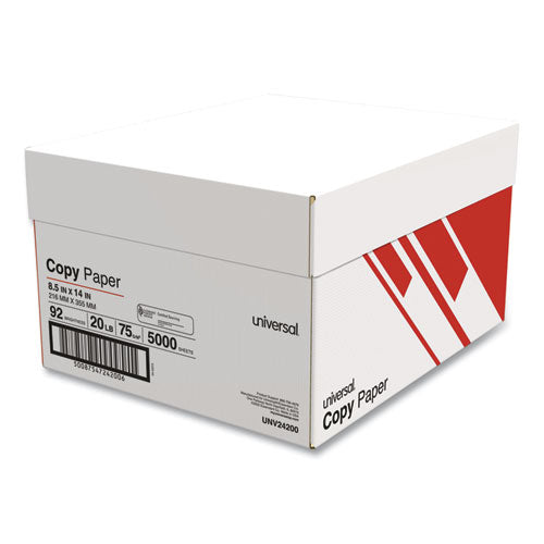 Image of Universal® Legal Size Copy Paper, 92 Bright, 20 lb Bond Weight, 8.5 x 14, White, 500 Sheets/Ream, 10 Reams/Carton