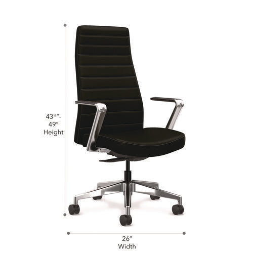 Image of HON® Cofi Executive High Back Chair, Supports Up to 300 lb, 15.5 to 20.5 Seat Height, Black Seat/Back, Polished Aluminum Base