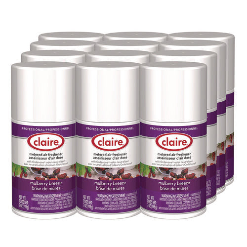 Image of Claire® Metered Air Freshener, Mulberry Scent, 7 oz Aerosol Spray, 12/Carton