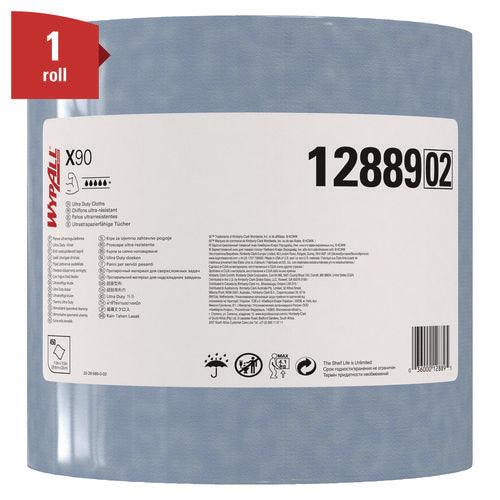 Image of WypAll® X90 Cloths, Jumbo Roll, 2-Ply, 11.1 x 13.4, Denim Blue, 450/Roll
